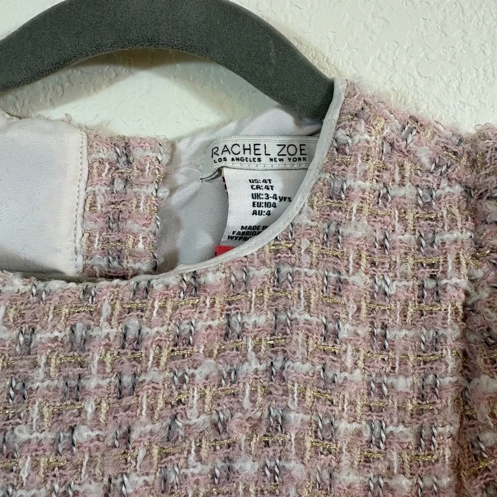 Rachel Zoe Tweed Dress Girls 4T Pink Pearl Accent Holiday Party Event Church